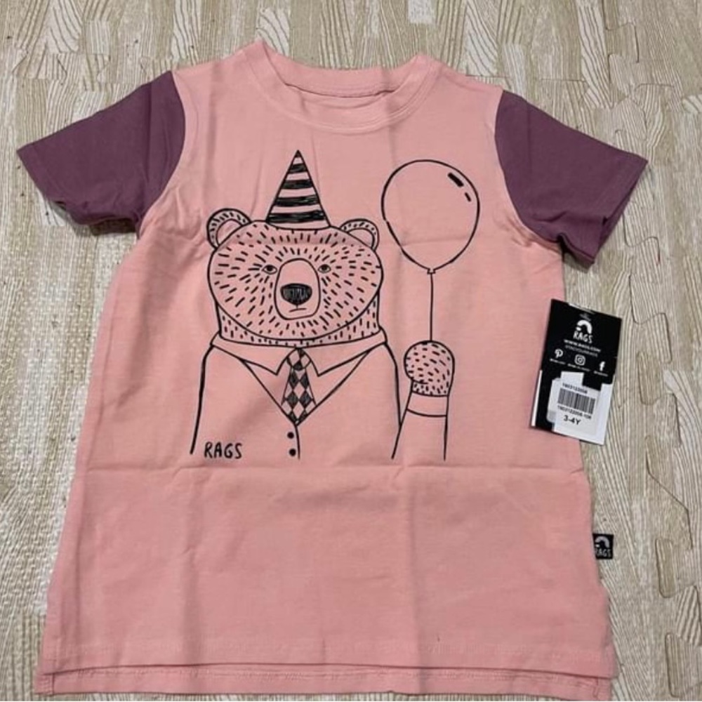 Rags Raches Size 3/4 Party Bear Pink Shirt Tee Top